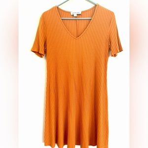 Amour Vert Womens Rib Knit Shirt Dress Short Sleeve Orange S Small